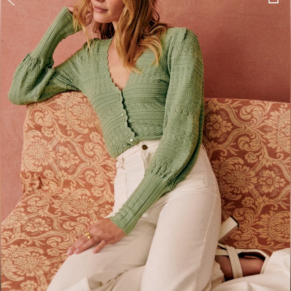 Sezane green Charlotte Cardigan